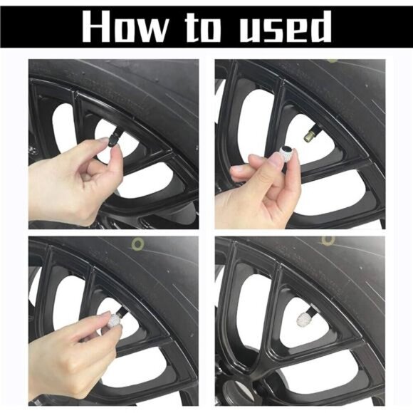 Tire Valve Caps Crystal Rhinestone Bling Universal Accessory Car Truck 4-Pack - Picture 5 of 6